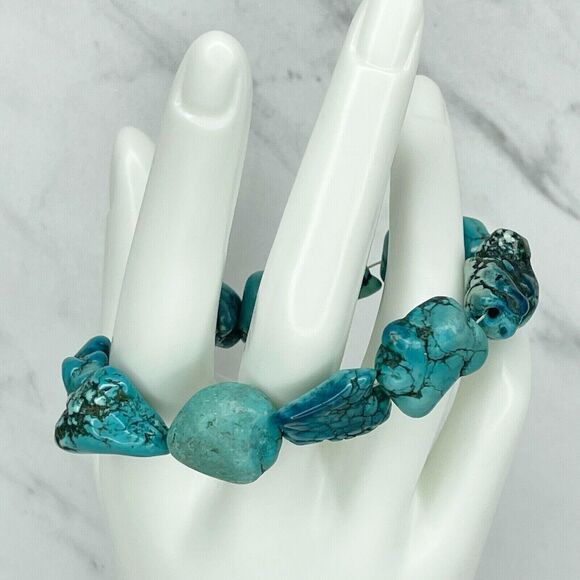 Faux Turquoise Beaded Stretch Bracelet Lot of 2 - Picture 10 of 11